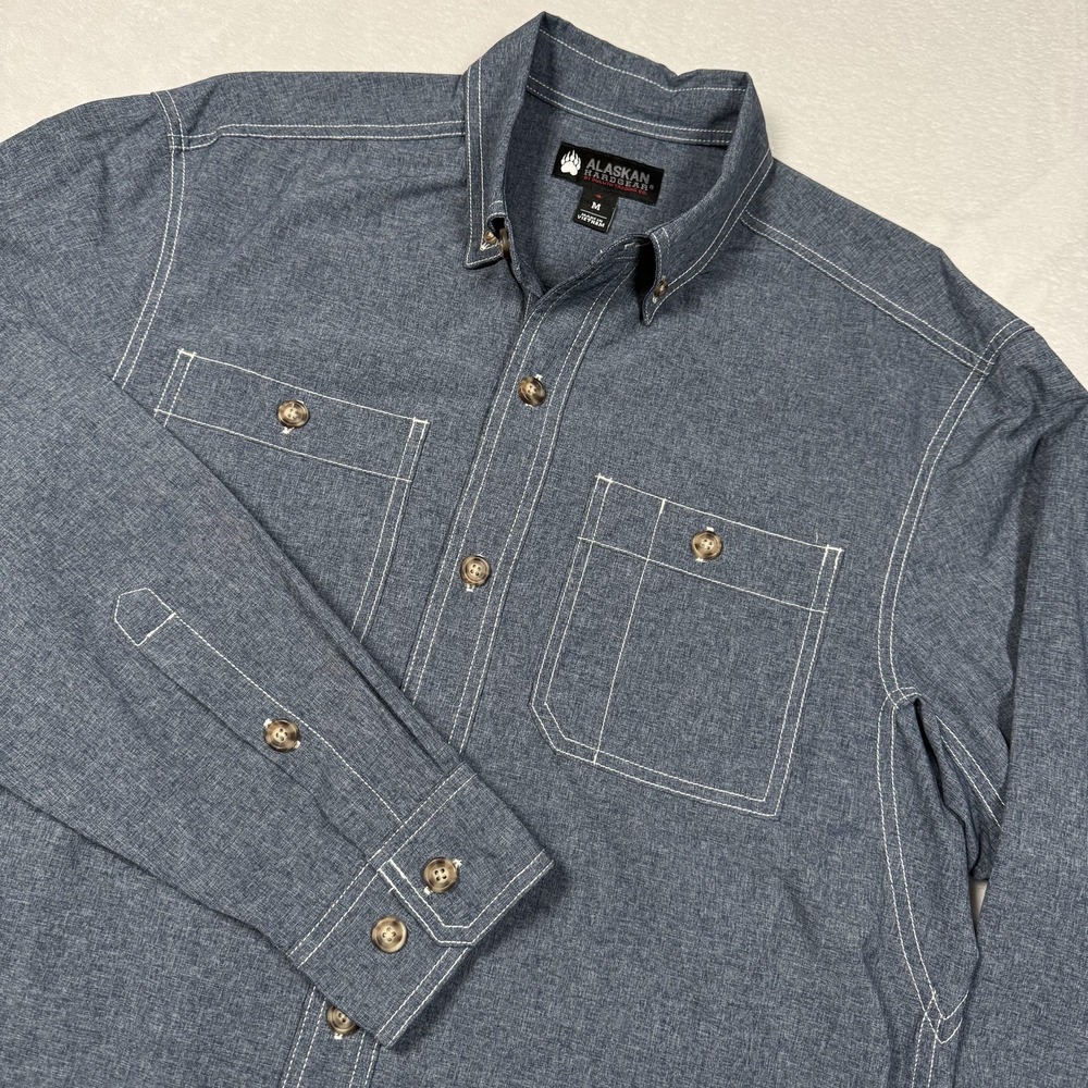 Alaskan Hardgear Shirt Mens Medium‎ Blue Long Sleeve Button Front Workwear